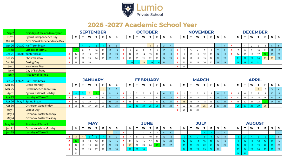 2026-27 Calendar AB Weeks